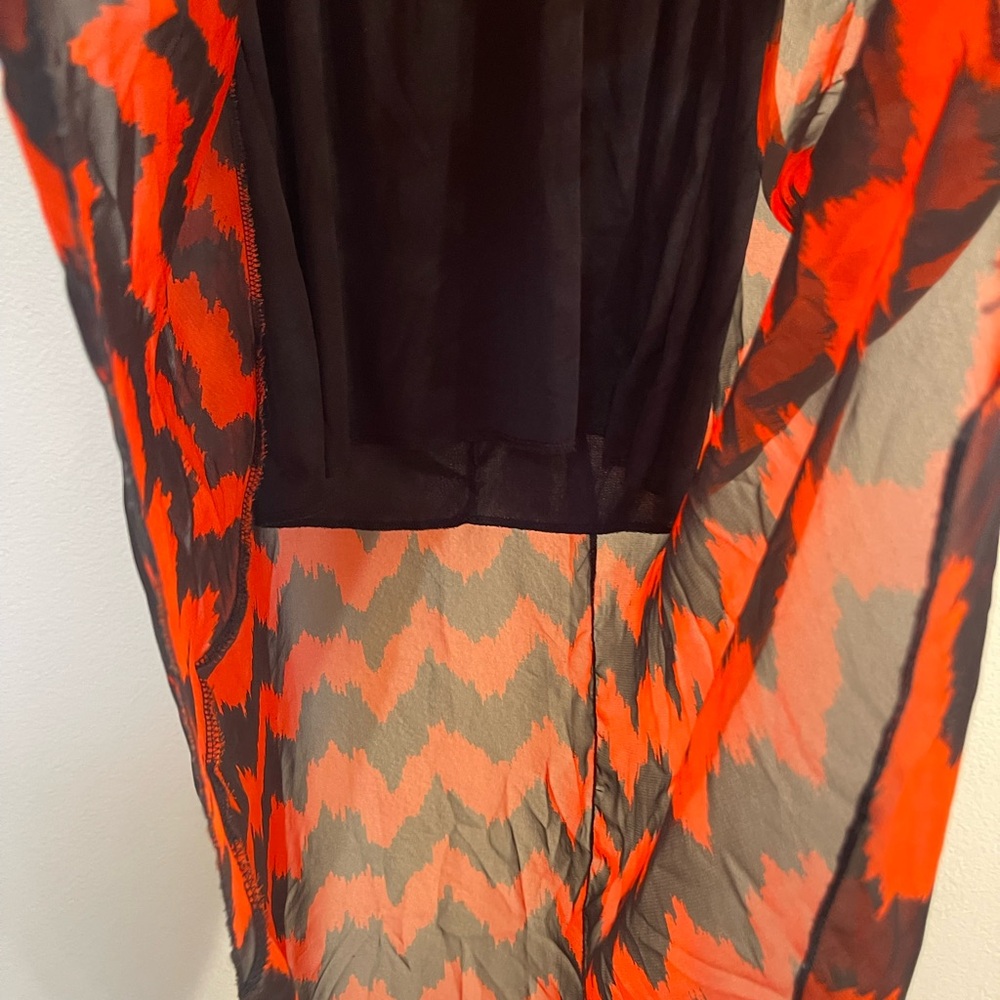 Black and Orange Chevron high low strapless Dress small - Picture 3 of 6